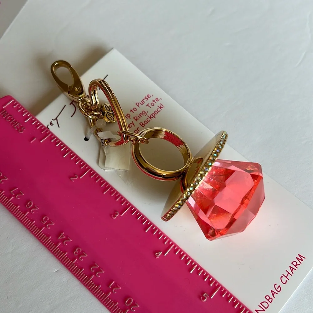 Betsey Johnson bling ring pop crystal handbag charm keychain